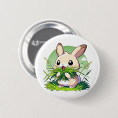 Adorable Kaninchen mit einem Haufen Gras Button (Vorne & Hinten)