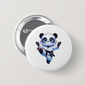 Adorable Karate Panda Crane Kick Pose Button (Vorne & Hinten)