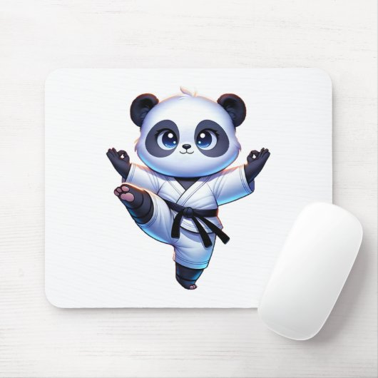 Adorable Karate Panda Crane Kick Pose Mousepad (Mit Mouse)