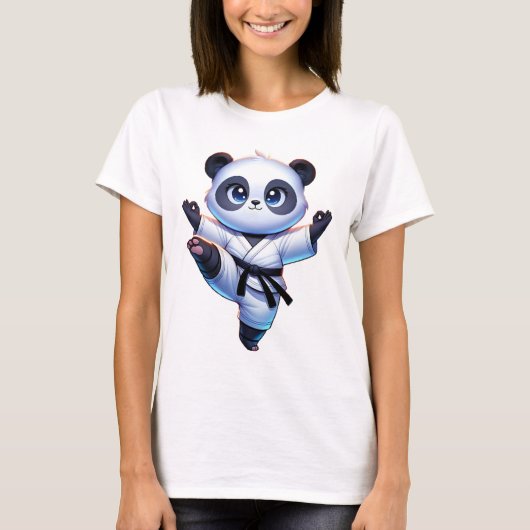 Adorable Karate Panda Crane Kick Pose T-Shirt (Vorderseite)