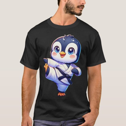 Adorable Karate Penguin Crane Kick Pose T-Shirt (Vorderseite)