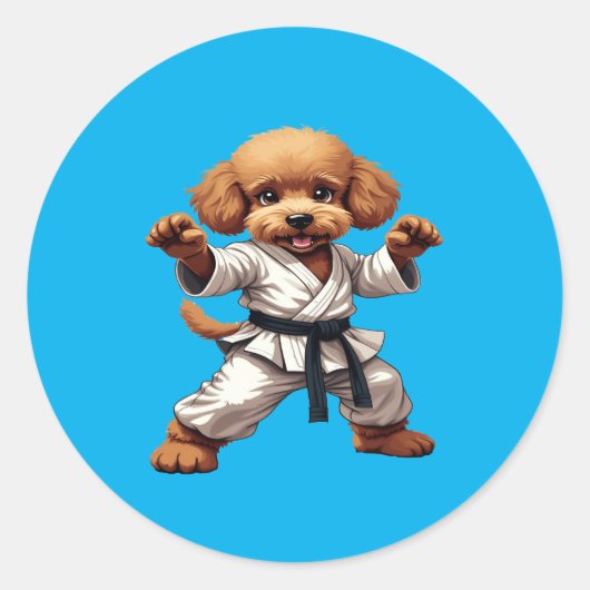 Adorable Karate Puppy Martial Arts Gi Illustration Runder Aufkleber (Vorderseite)