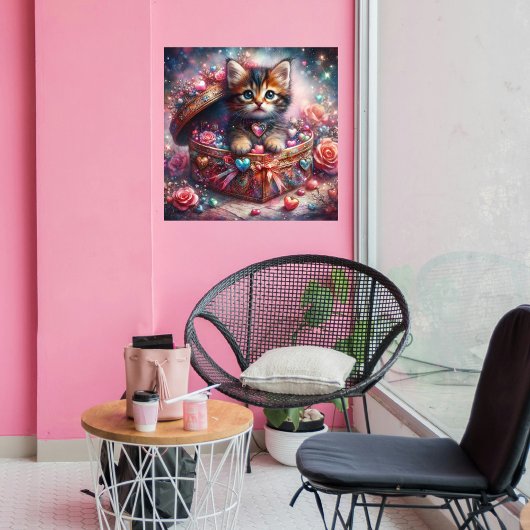 Adorable Kätzchen im Herz mit Blume Poster