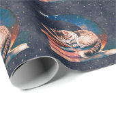 Adorable Katze auf dem Mond Lesen eines Buches Geschenkpapier (Rolleneckpunkt)