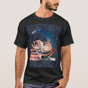 Adorable Katze auf dem Mond Lesen eines Buches T-Shirt