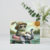 Adorable Katze auf einem Elefanten am Seefischufer Postkarte (Stehend Vorderseite)