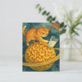 Adorable Katze, die Milch vom Planeten abpumpt Postkarte (Stehend Vorderseite)