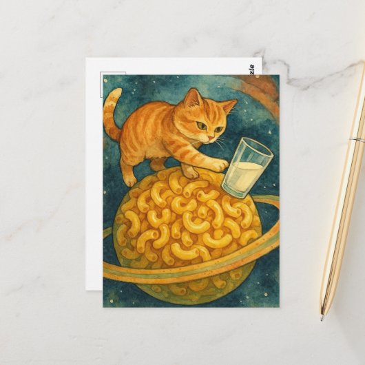 Adorable Katze, die Milch vom Planeten abpumpt Postkarte (Vorderseite/Rückseite Beispiel)