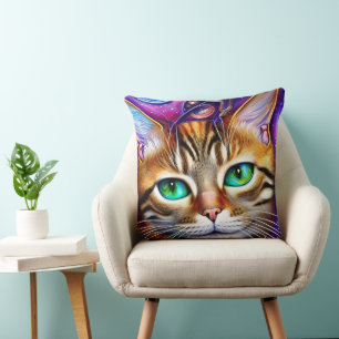 Adorable Katze im farbenfrohen Hintergrund Kissen