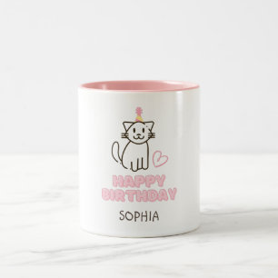 Adorable Katze in einem Geburtstagshügel Zweifarbige Tasse