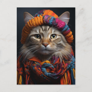 Adorable Katze in einem Scarf und Hut Postkarte