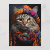 Adorable Katze in einem Scarf und Hut Postkarte (Vorderseite)