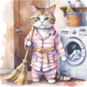 Adorable Katze in Pajamas Wäscherei Funny Aufkleber (Vorderseite)