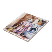 Adorable Katze in Pajamas Wäscherei Funny Fliese (Seite)