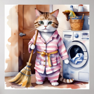 Adorable Katze in Pajamas Wäscherei Funny Poster
