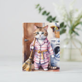 Adorable Katze in Pajamas Wäscherei Funny Postkarte (Stehend Vorderseite)