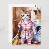 Adorable Katze in Pajamas Wäscherei Funny Postkarte (Vorne/Hinten)