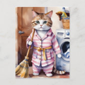 Adorable Katze in Pajamas Wäscherei Funny Postkarte (Vorderseite)