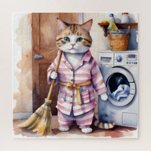 Adorable Katze in Pajamas Wäscherei Funny Puzzle