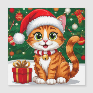 Adorable Katze in Weihnachtsmannmütze mit Geschenk Magnetkarte