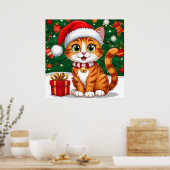 Adorable Katze in Weihnachtsmannmütze mit Geschenk Poster (Küche)