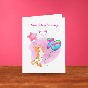 Adorable Katze mit 10. Geburtstagsballons Karte