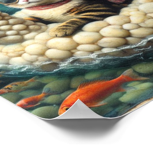 Adorable Katze mit auf Schafsfloatie Poster (Ecke)