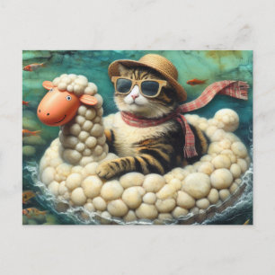 Adorable Katze mit auf Schafsfloatie Postkarte