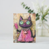 Adorable Katze mit Getränk in der Hand Postkarte (Stehend Vorderseite)