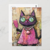 Adorable Katze mit Getränk in der Hand Postkarte (Vorne/Hinten)