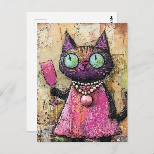 Adorable Katze mit Getränk in der Hand Postkarte (Vorne/Hinten)