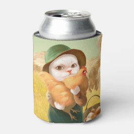 Adorable Katze mit Hen auf dem Bauernhof Dosenkühler