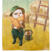 Adorable Katze mit Hen auf dem Bauernhof Duschvorhang (Vorderseite)