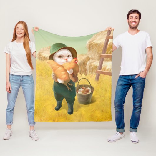 Adorable Katze mit Hen auf dem Bauernhof Fleecedecke (Beispiel)