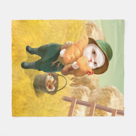 Adorable Katze mit Hen auf dem Bauernhof Fleecedecke (Vorderseite (Horizontal))