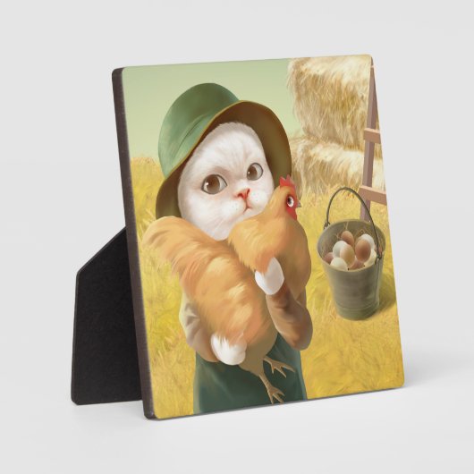 Adorable Katze mit Hen auf dem Bauernhof Fotoplatte (Vorderseite)