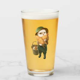 Adorable Katze mit Hen auf dem Bauernhof Glas