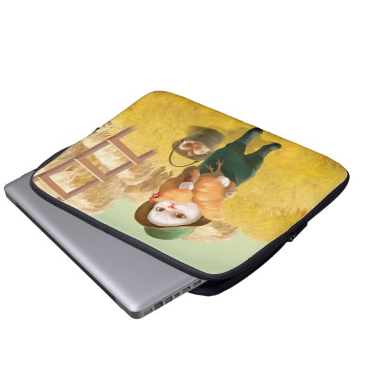 Adorable Katze mit Hen auf dem Bauernhof Laptopschutzhülle (Vorne Knopf)