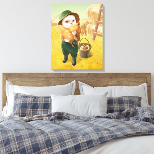 Adorable Katze mit Hen auf dem Bauernhof Leinwanddruck (Insitu (Schlafzimmer))