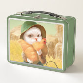 Adorable Katze mit Hen auf dem Bauernhof Metall Brotdose (Vorderseite)