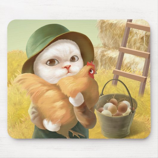 Adorable Katze mit Hen auf dem Bauernhof Mousepad (Vorne)