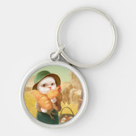 Adorable Katze mit Hen auf dem Bauernhof Schlüsselanhänger