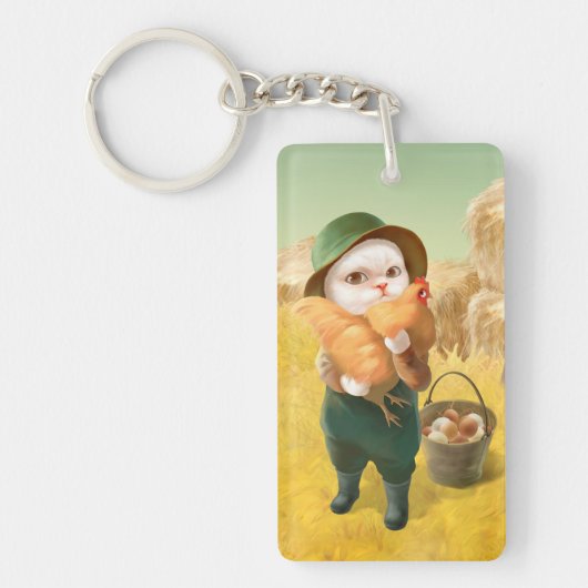 Adorable Katze mit Hen auf dem Bauernhof Schlüsselanhänger (Vorderseite)
