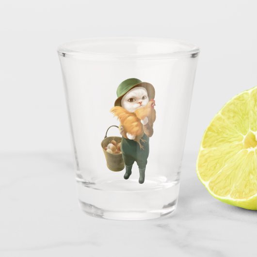 Adorable Katze mit Hen auf dem Bauernhof Schnapsglas (Vorderseite)