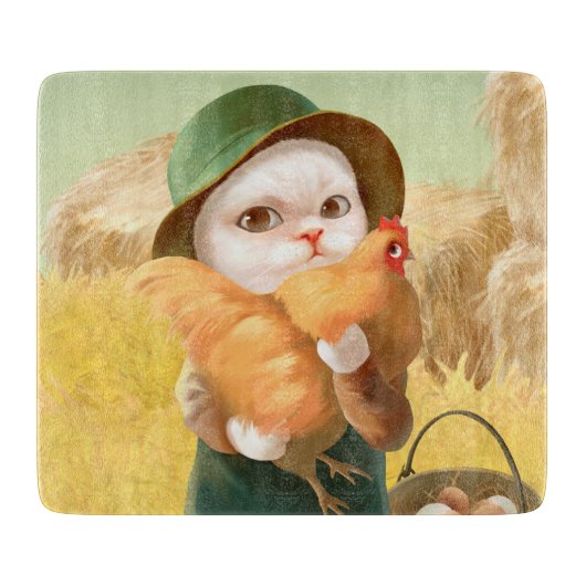 Adorable Katze mit Hen auf dem Bauernhof Schneidebrett (Vorderseite)