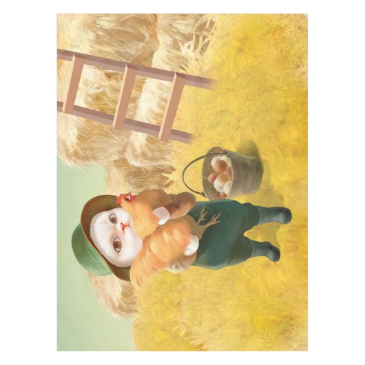 Adorable Katze mit Hen auf dem Bauernhof Tischdecke (Vorderseite)