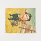 Adorable Katze mit Hen auf dem Bauernhof Wandteppich (Vorderseite (Horizontal))