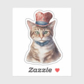 Adorable Katze mit Hut - Valentinsticker Aufkleber (Blatt)