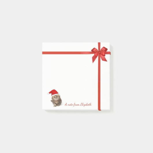 Adorable Katze mit Weihnachtsmannmütze, Roter Bow  Post-it Klebezettel (Vorderseite)
