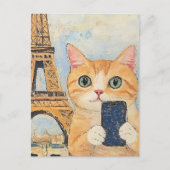 Adorable Katze Selfie in Paris Postkarte (Vorderseite)